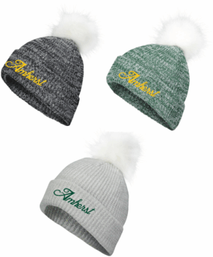 25.) Amherst Holiday Spiritwear P604k Embroidered Faux Fur Pom Beanie