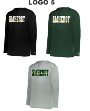 08E.) Amherst Holiday Spiritwear 4105/2105 B-Core L/S Hood Dri-Fit Tee