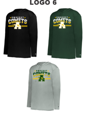08F.) Amherst Holiday Spiritwear 4105/2105 B-Core L/S Hood Dri-Fit Tee